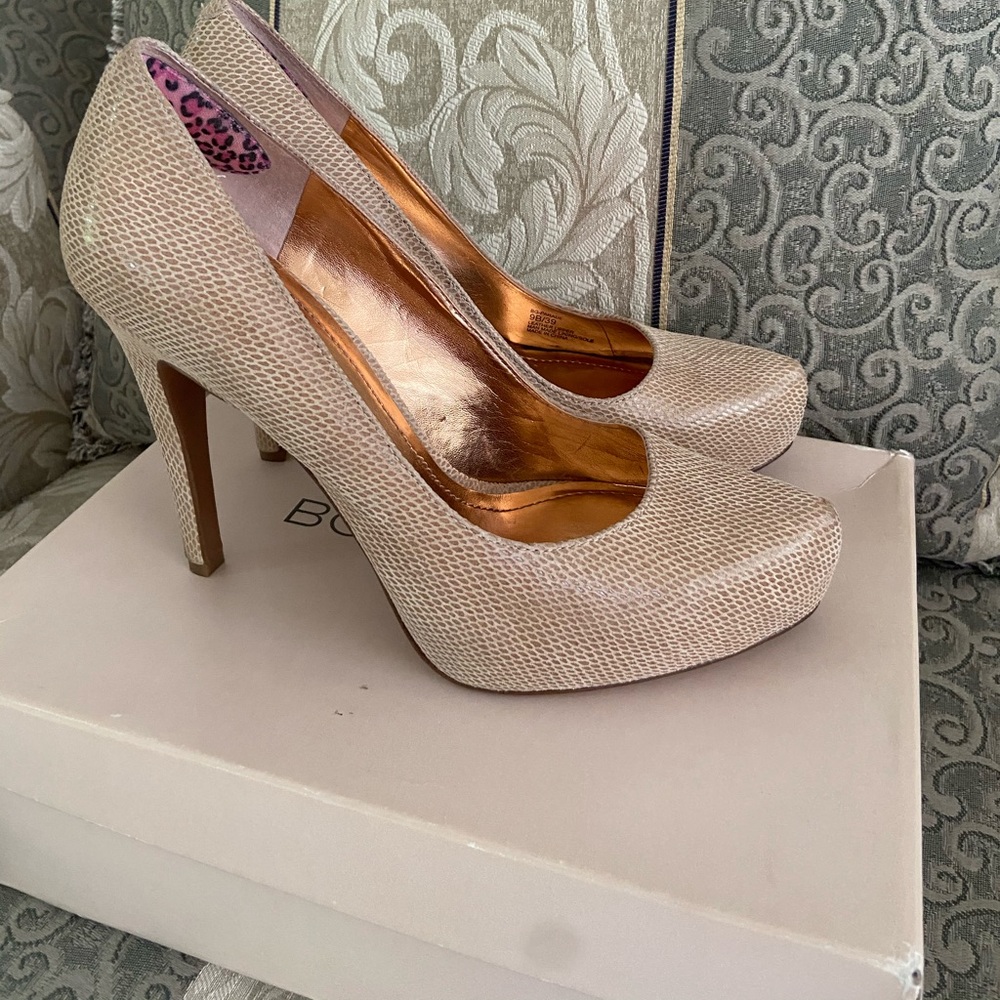 BCBG Sandalwood Snake Heels